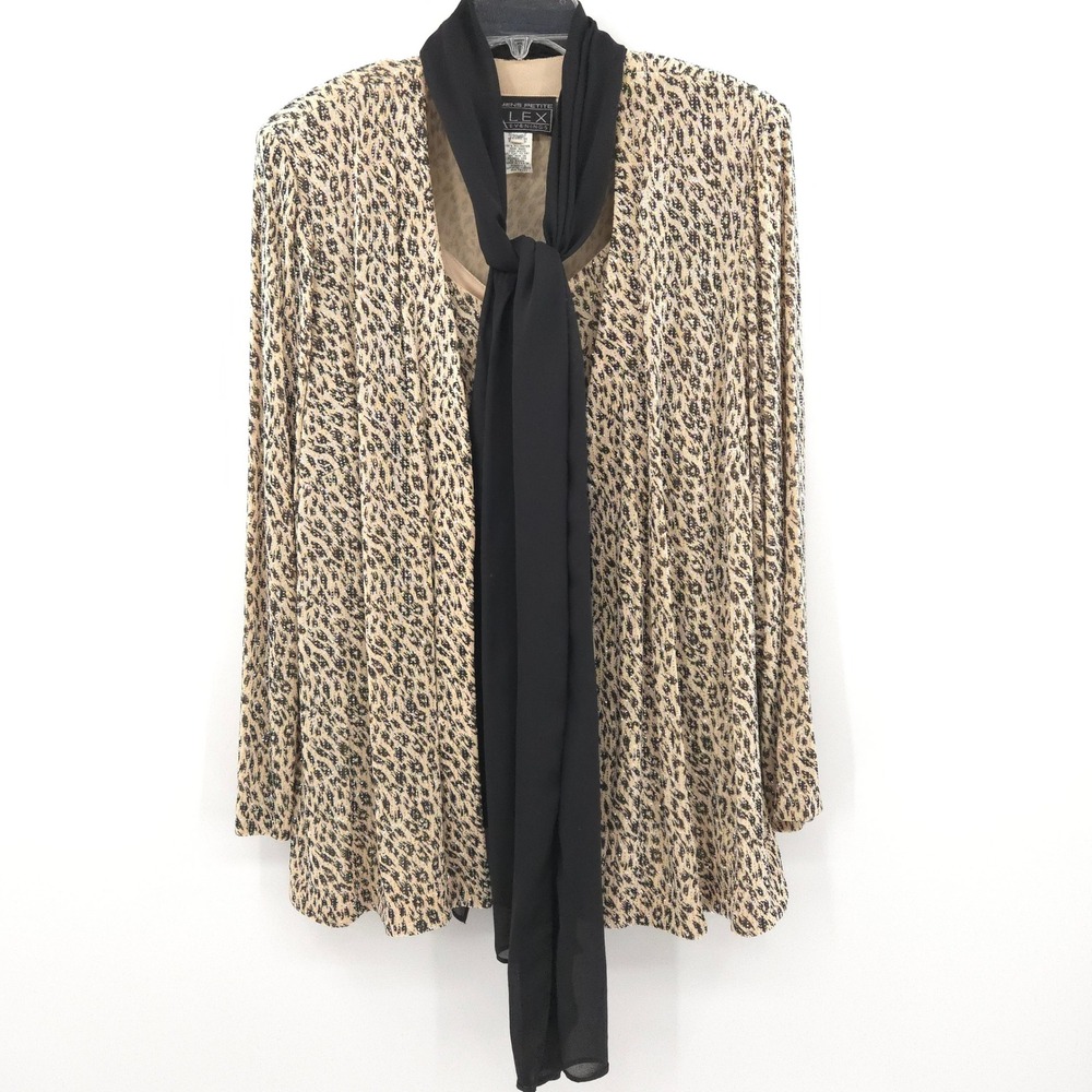 Alex Evenings 3pc Cardigan Set Womens 20WP Tan Leopard Metallic Scarf glitter
